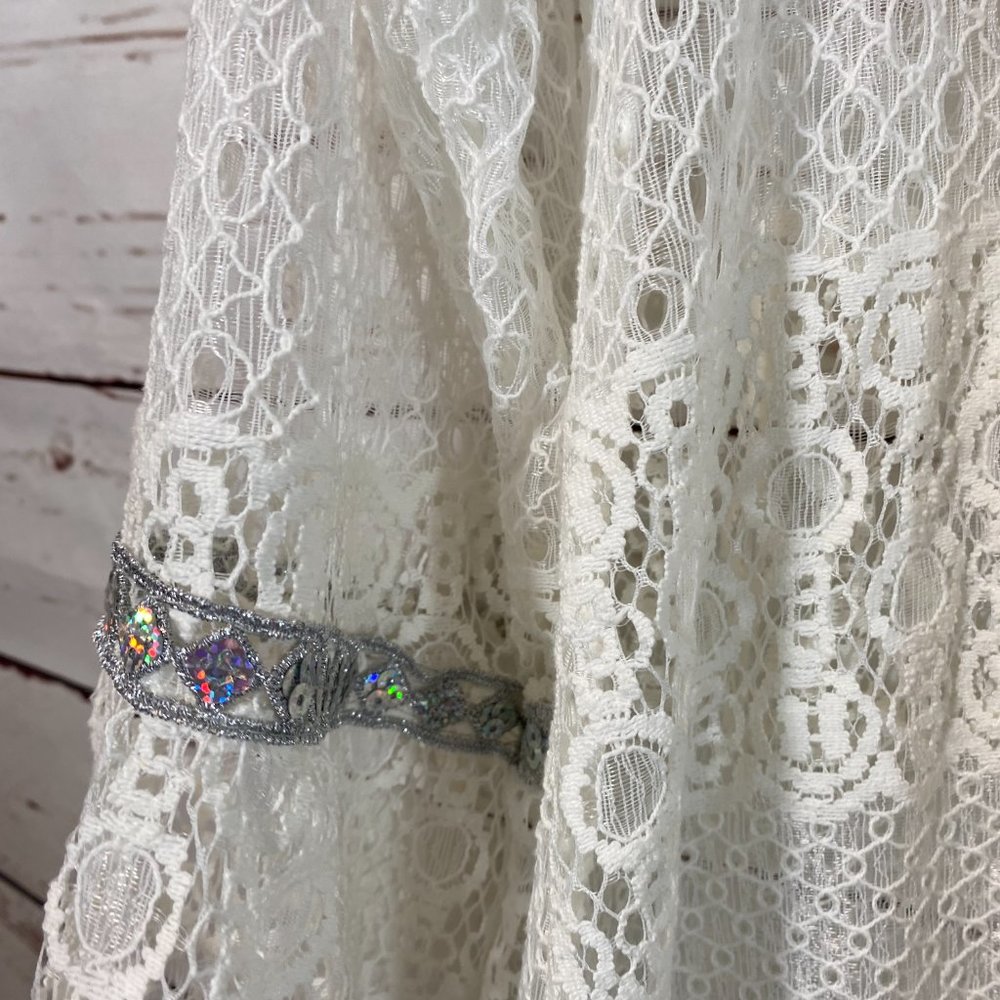 Arrianna by Howard's Ivory Sheer Lace Long Sleeve Top Women's Size Small Medium - Picture 3 of 11